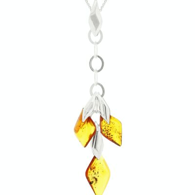 Cognac Amber Diamond Pendant with 18" Trace Chain and Presentation Box