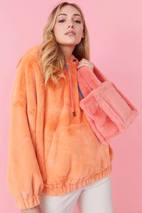 Faux Fur Oversized Orange Hoodie