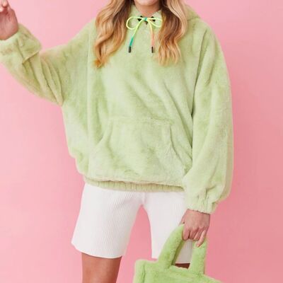 Felpa con cappuccio oversize a forma di pera in pelliccia sintetica