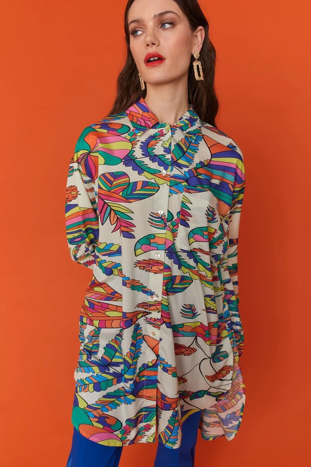 Robe chemise crème havane en soie mélangée