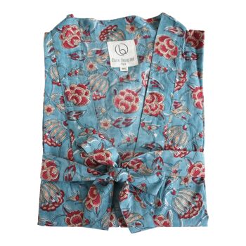 Kimono en coton imprimé fleuri "Azul" 1