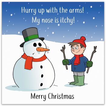 Carte de Noël drôle de bonhomme de neige qui démange le nez 2
