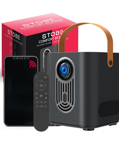 STOBE® Comfort Projector - Wifi Mini Projector - Stream from your phone with wifi - Full HD - 300 ANSI Lumens - HDMI - Bluetooth - Projector.