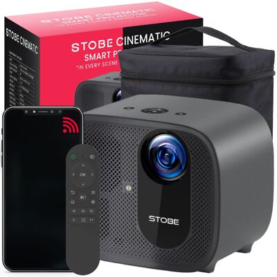 STOBE® CINEMATIC Projektor – Mit integriertem App Store – 250 ANSI Lumen – Integrierte Chromecast Google TV Box – Smart-TV-Projektor – Kompatibel mit IOS/Android – HDMI – Bluetooth – WIFI-Projektor.