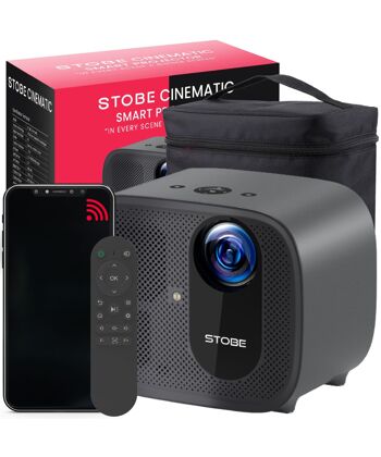 Projecteur STOBE® CINEMATIC - Avec App store intégré - 250 ANSI Lumens - Chromecast Google TV Box intégré - Projecteur Smart TV - Compatible IOS/Android - HDMI - Bluetooth - Projecteur WIFI. 1