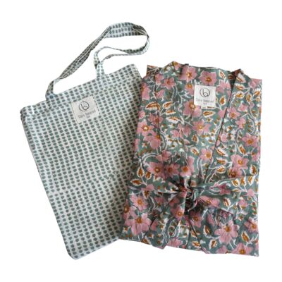 “Summer” floral print cotton kimono