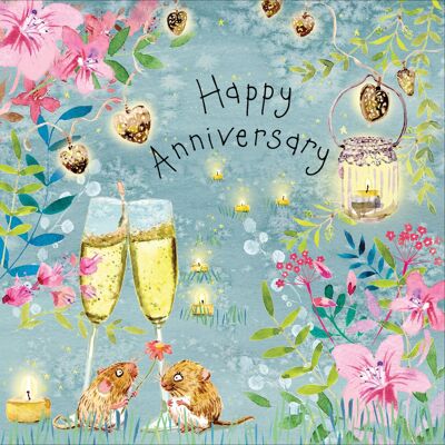 Happy Anniversary Card with Champagne Mice