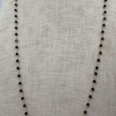 Steel long necklace with faceted stones on a fine chain
