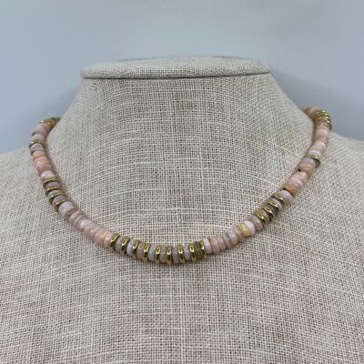 Steel necklace crushed round beads and metal washers