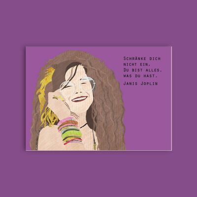 Carte postale en carton de pâte de bois - Dames - Janis Joplin