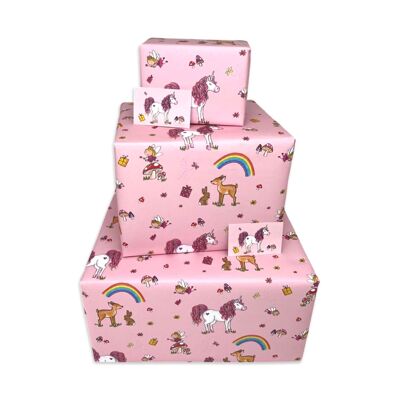 Unicornio - Papel de regalo infantil - Empaquetado 2 hojas 2 etiquetas