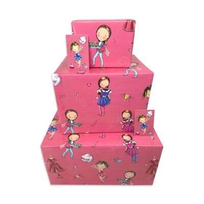 Mädchen – Geschenkpapier für Kinder – verpackt mit 2 Bögen und 2 Anhängern