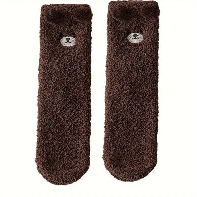 Pair of Cocooning Teddy Bear Socks: Softness and style for your feet - One Size - Brown