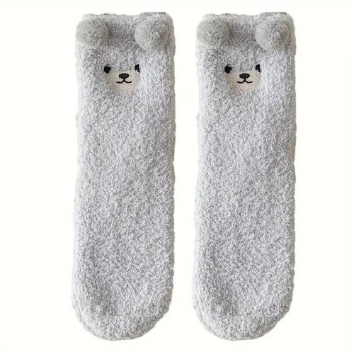 Paire de Chaussettes Cocooning Ourson en Peluche : Douceur et style à vos pieds - Taille Unique - Gris