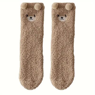 Pair of Cocooning Teddy Bear Socks: Softness and style for your feet - One Size - Beige