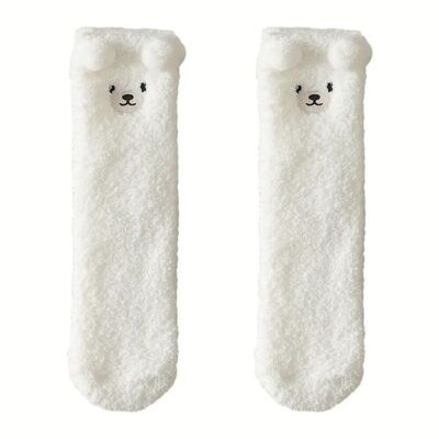 Paar Cocooning-Teddybär-Socken: Weichheit und Stil für Ihre Füße – Einheitsgröße – Weiß