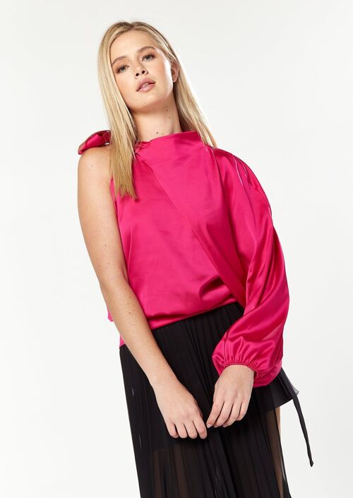 HOUSE OF HOLLAND ASYMMETRIC VOLUMINOUS SLEEVE TOP IN PINK
