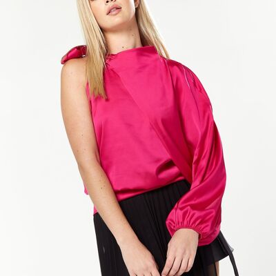 HOUSE OF HOLLAND ASYMMETRIC VOLUMINOUS SLEEVE TOP IN PINK