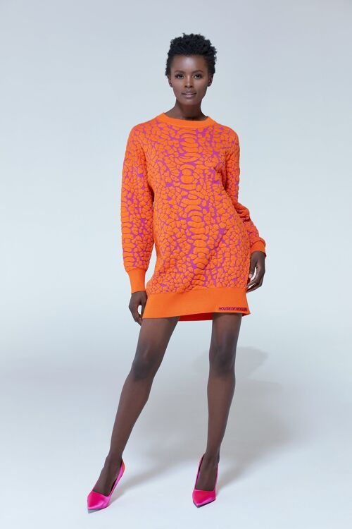 HOUSE OF HOLLAND JACQUARD DUO JUMPER DRESS IN ORANGE & PINK