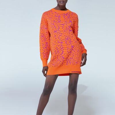 HOUSE OF HOLLAND JACQUARD-DUO-PULLOVERKLEID IN ORANGE UND ROSA