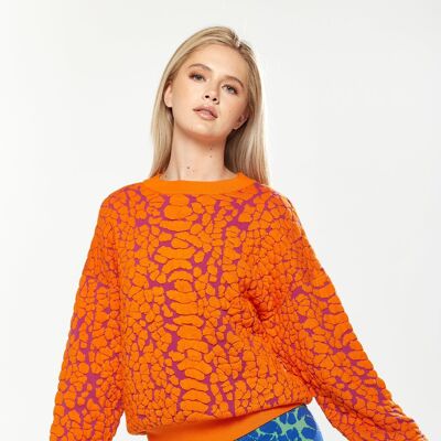 HOUSE OF HOLLAND JACQUARD DUO JUMPER IN ORANGE & PINK