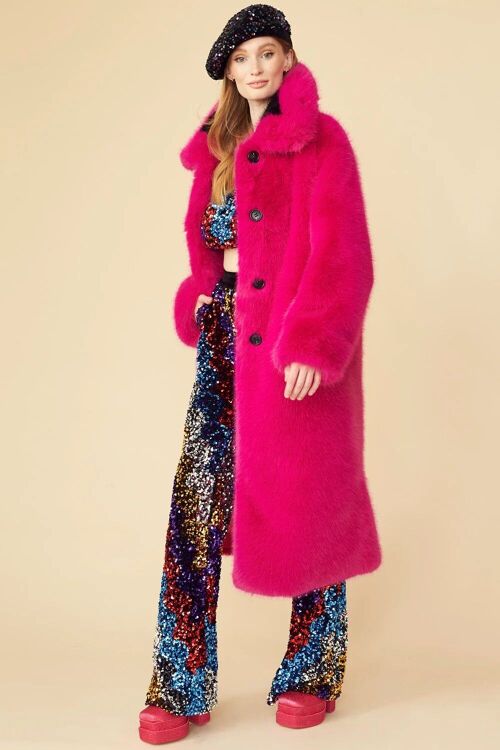 Pink Knitted Bamboo Faux Fur Coat