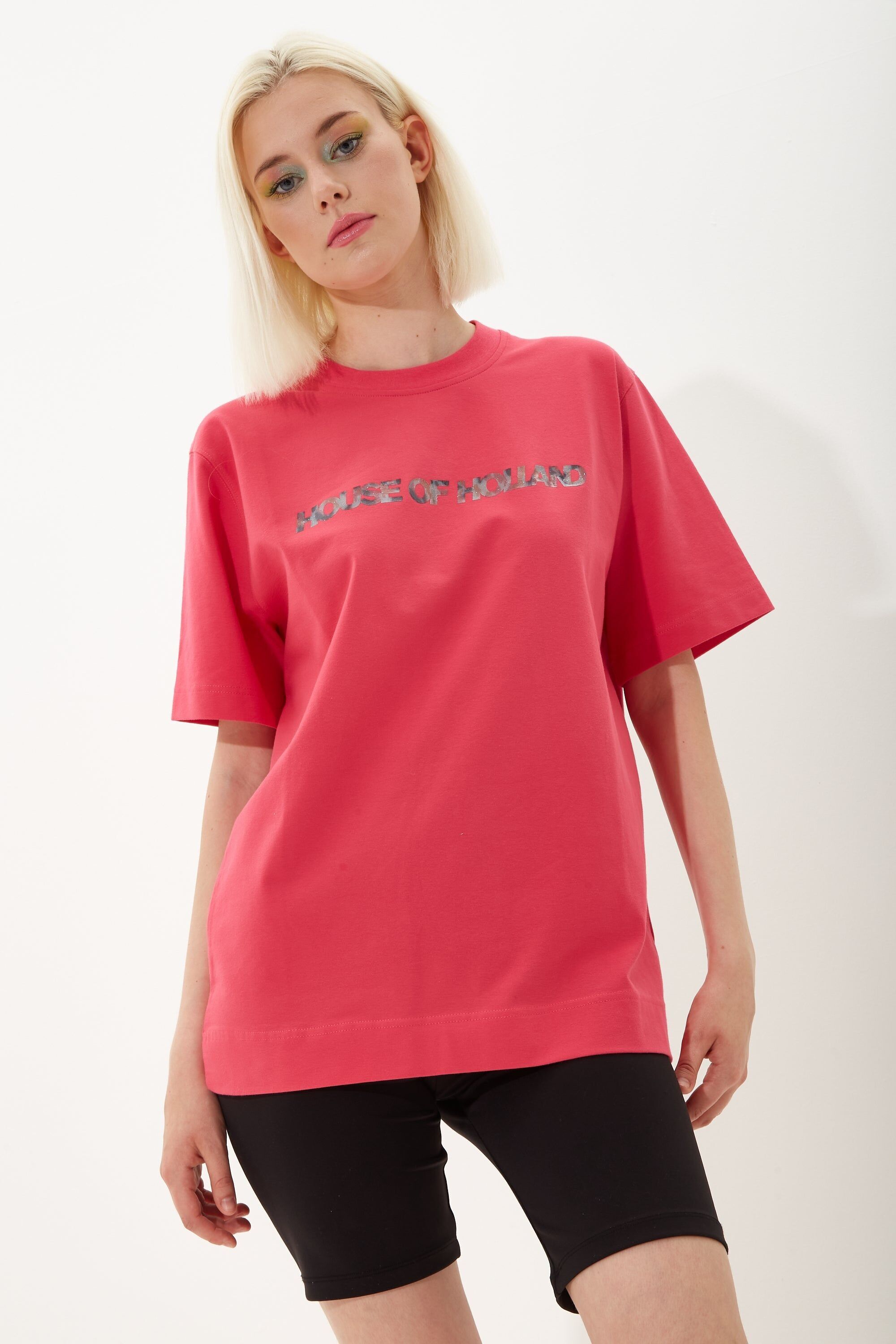 T-shirt con stampa transfer rosa acceso di House of Holland