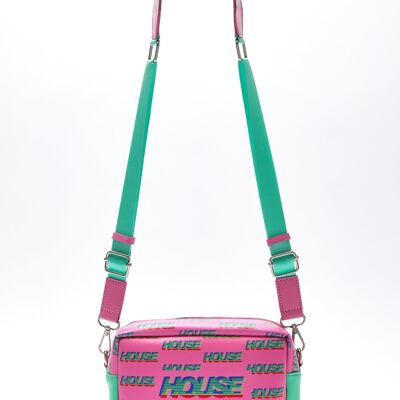 House Of Holland Cross Body Bag In Pink And Mint With ‘House’ Print