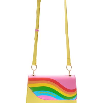 House Of Holland Cross Body Bag In Yellow With A Rainbow Print Flap