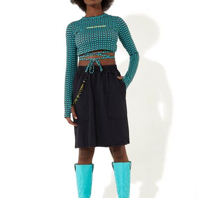 CROP TOP CON STAMPA GEOMETRICA HOUSE OF HOLLAND IN VERDE E MARRONE