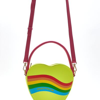 House Of Holland Heart Shape Cross Body Bag In Lime, Pink And Rainbow