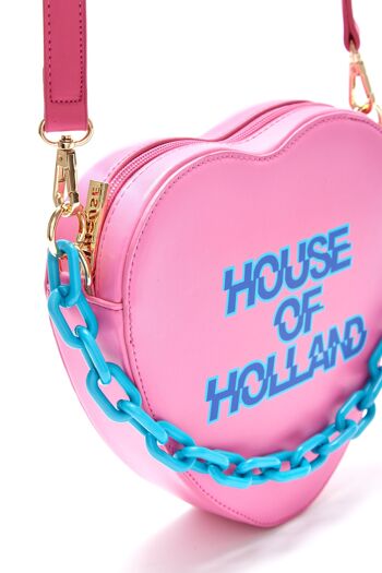 House Of Holland - Sac bandoulière en forme de cœur avec détail chaîne et logo imprimé - Rose 4
