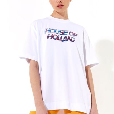 House of Holland T-Shirt mit schillerndem Transferdruck in Weiß