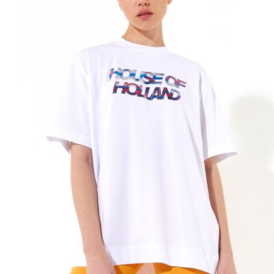 House of Holland Iridescent Transfer Printed T-shirt in White