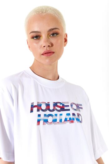 House of Holland - T-shirt irisé imprimé par transfert en blanc 5