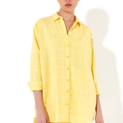 Camisa extragrande amarilla con manga 3/4 y cuadros de jacquard de House of Holland