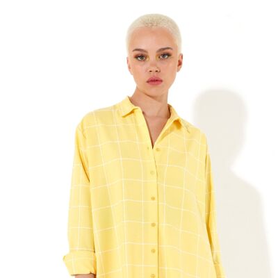 House of Holland jacquard check 3 /4 length sleeve oversized shirt in yellow
