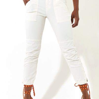 House of Holland off white skinny cropped trousers with a pocket detail and metal zip detail