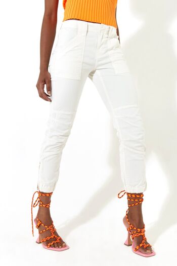 House of Holland - Pantalon court skinny blanc cassé avec poche et fermeture éclair en métal 3