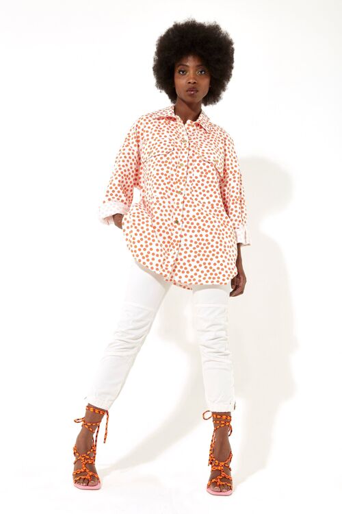 House of Holland Orange polka dot oversized shirt with gold buttons