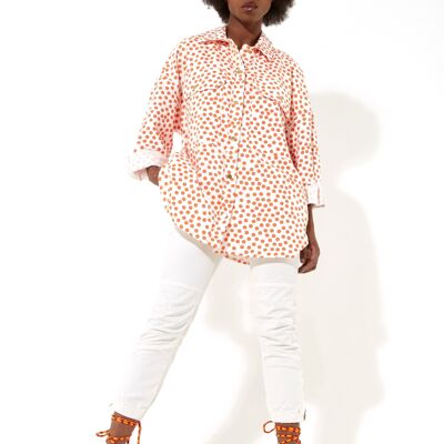 House of Holland Orange polka dot oversized shirt with gold buttons
