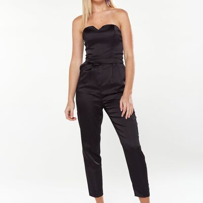 HOUSE OF HOLLAND SATIN-BANDEAU-OVERALL IN SCHWARZ