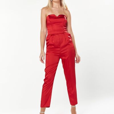 HOUSE OF HOLLAND SATIN BANDEAU JUMPSUIT IN RED
