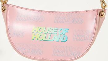 Sac porté épaule House Of Holland rose pâle avec bandoulière en chaîne dorée et logo imprimé 6