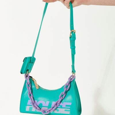 House Of Holland Shoulder Bag In Turquoise With ‘House’ Print