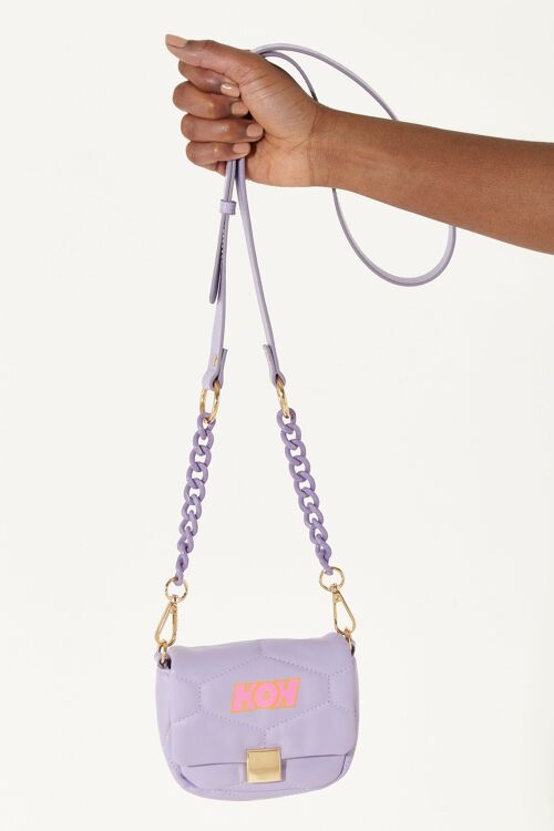 House Of Holland Small Cross Body Bag In Purple With A Chain Detail Strap And Printed Logo