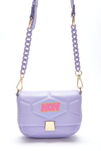 House Of Holland - Petit sac bandoulière violet avec bandoulière en chaîne et logo imprimé 2