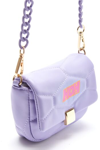 House Of Holland - Petit sac bandoulière violet avec bandoulière en chaîne et logo imprimé 4