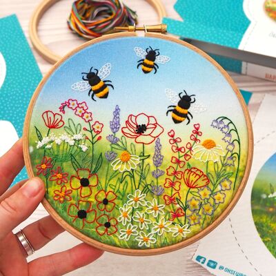 Kit de bordado de pradera de abejas y flores silvestres