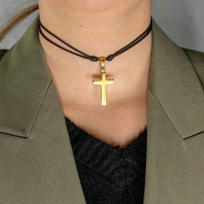 Cross cord necklace - gold